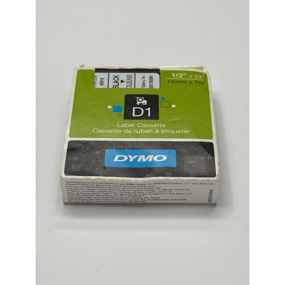 Dymo D1 45010 Label Cassette 1/2 Inch 12mm x 7m Black on‎ Clear Tape Refill